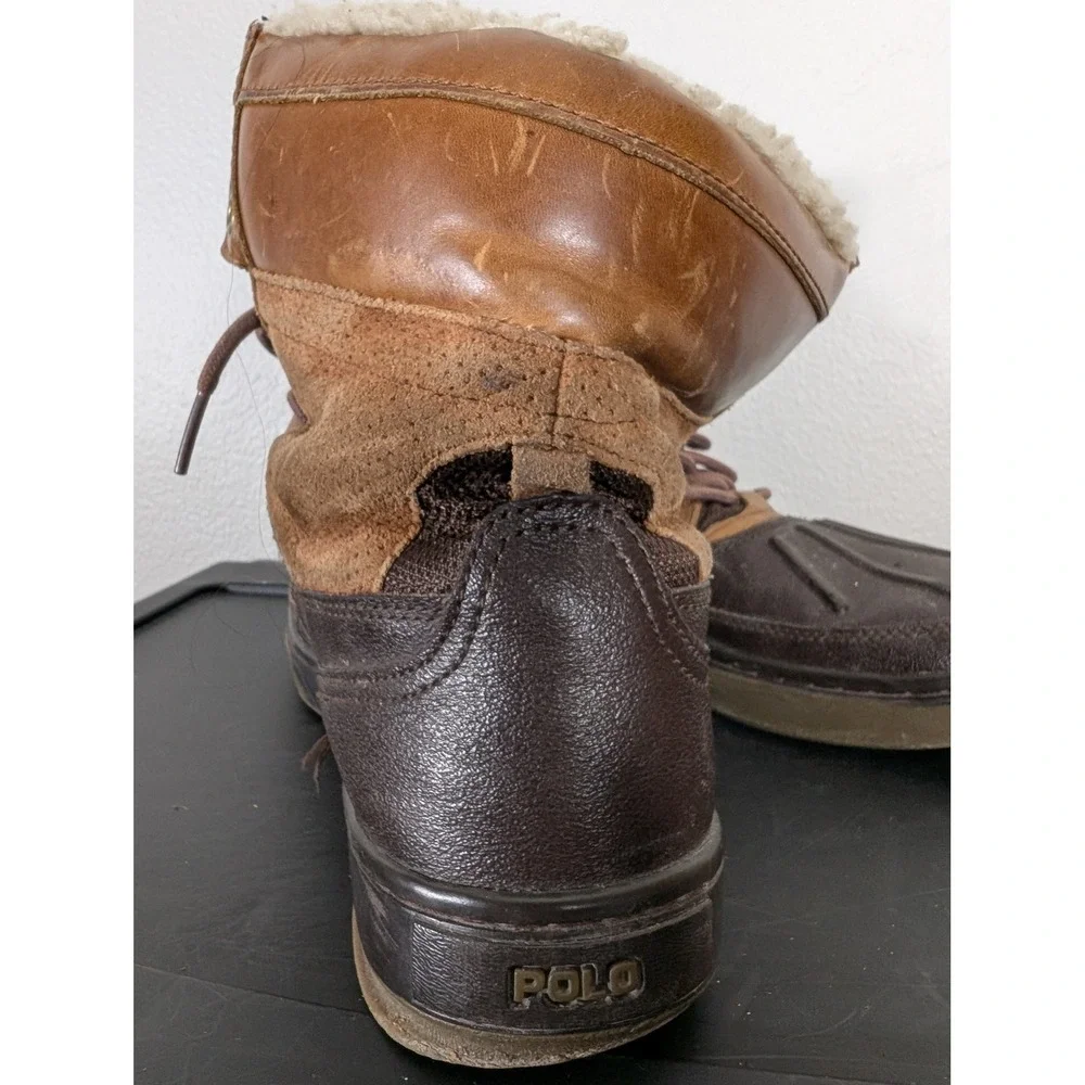 Polo Ralph Lauren Mens 10D Brown Leather Suede Duck Boots Shearling Lined